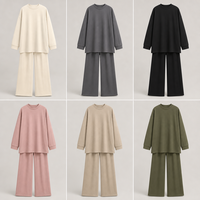 Ensemble 2 pièces OEM pour femmes musulmanes : Tunique en coton et pantalon large gris ardoise élégant, couvrance intégrale, marque privée, vente en gros