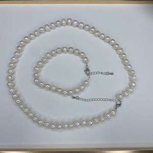 סט תכשיטים יוניסקס אופנתי של שרשרת ועגילים מפניני מים מתוקים טבעיים 5-6 מ\\\"מ 7-8 מ\\\"מ, כסף סטרלינג 925, לחתונה - Product Image 5