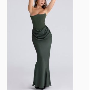 <span class=keywords><strong>Vestido</strong></span> <span class=keywords><strong>Midi</strong></span> de Satén con Hombros Descubiertos y Pliegues de Espina de Pescado, Colección Primavera 2026 Europea y Americana - Product Image 6