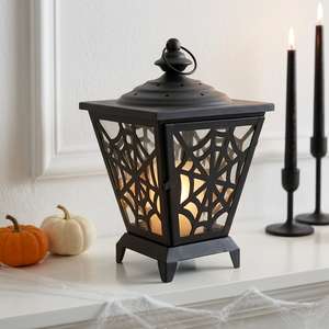 Nouvelles décorations d'Halloween 2026 : Lanterne à bougie en métal noir avec motif toile d'araignée découpée pour table et maison - Product Image 4