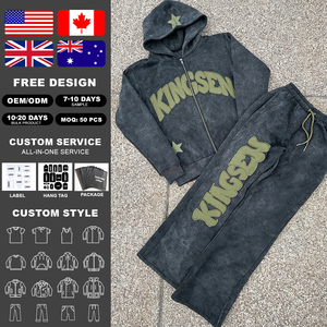 Custom Graphic Zipper Vintage Embroidery Patchwork Heavyweight Distressed Applique Patch Stone Acid Wash <b>Zip</b> up Cropped Hoodi - Product Image 2