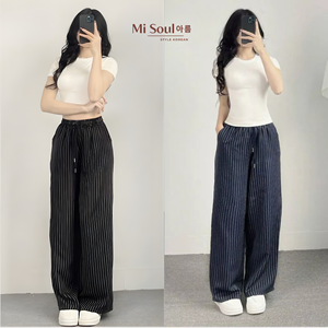 Women Velvet <b>Lace</b> Yarn Dyed Soft Fabric <b>Elastic</b> Waist Loose Casual Wide Leg Trousers OEM Factory - Product Image 6
