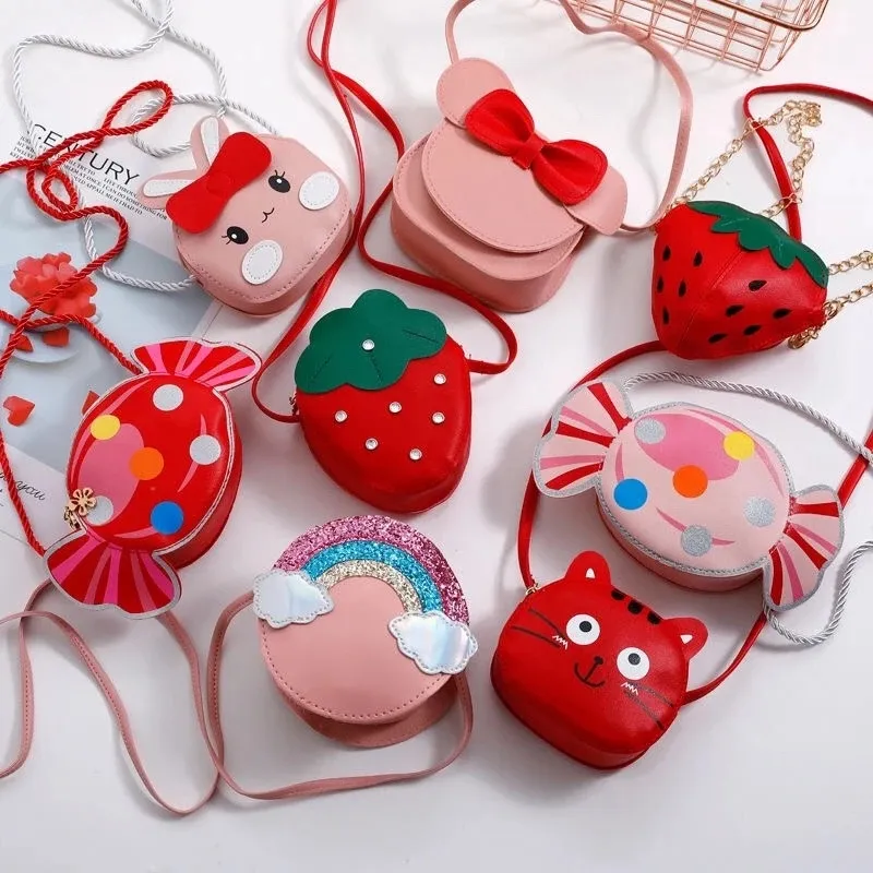 Children's PU Leather Red Messenger Bag Cute Girls Cartoon Shoulder Bags Princess Accessories Mini Coin Purse Handbags