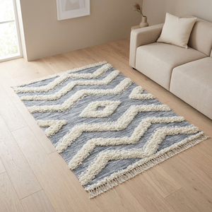 Tapis géométrique tufté rectangulaire moderne en laine et polyester, antidérapant avec envers en caoutchouc, idéal pour la salle de bain - Product Image 2