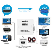 Mini Convertidor HDMI a VGA 1080P Full HD Plug and Play con Audio de 3.5mm, Adaptador HDMI2VGA para PC, Laptop, Monitor, HDTV
