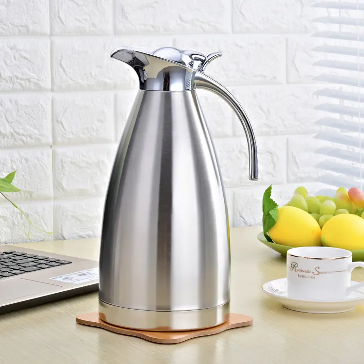 Termos Stainless Steel 1,5l/2L Botol Termos Insulasi Vakum Teko Kopi Perak dengan Tombol Tekan dan Pegangan