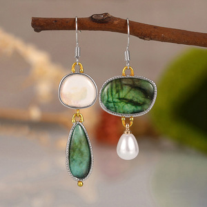 Orecchini pendenti vintage etnici con perle finte per donna, gioielli artistici chic e alla moda - Product Image 2