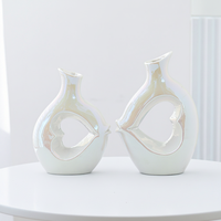 Vase en céramique blanche irisée de forme unique minimaliste ARM LVG, vase floral décoratif pour la maison, ensemble de vases à fleurs en porcelaine rose brillant