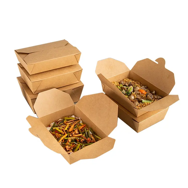 Disposable Biodegradable Pulp Takeaway Lunch Dinner Container Take Out Fast Food Packaging Paper Boxes