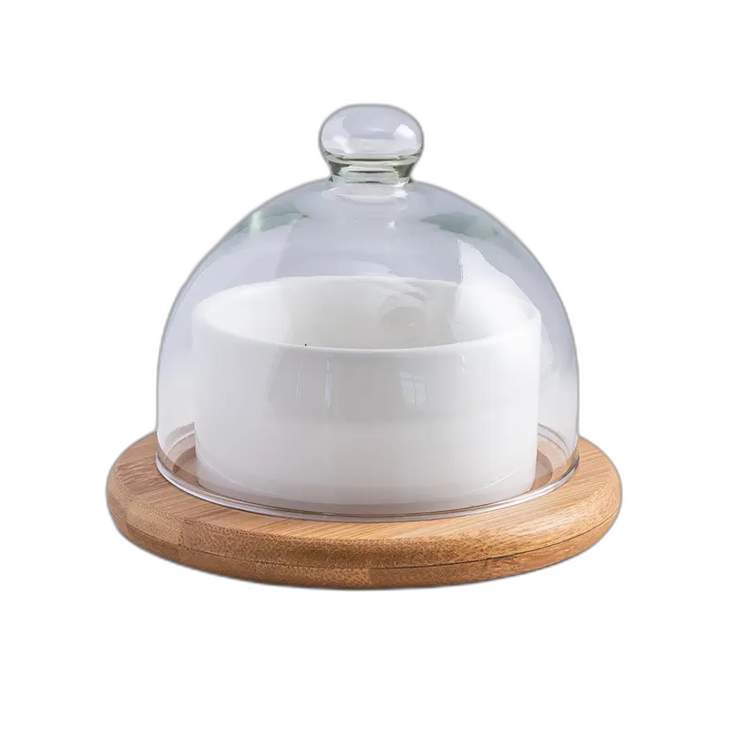 Đa chức năng Vòng tráng miệng Bảng hiển thị Set với gỗ chủ và bát và Glass Dome nắp cho bánh, trái cây, món tráng miệng