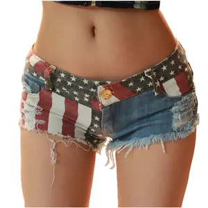 Summer denim hot shorts sexy snack usa flag patches booty shorts plus size daisy-duke denim ripped jeans shorts for women