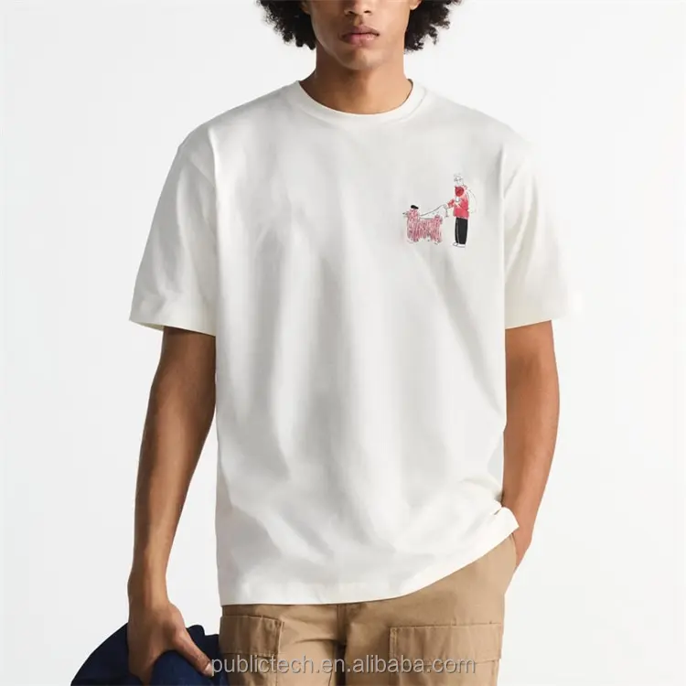 Baju Jalan Mode 240G Logo Kustom Pakaian Katun Bahu Jatuh T-shirt Pria Musim Panas
