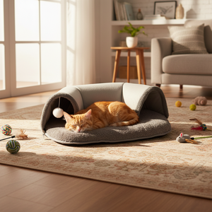 Tunnel pour chat en forme <span class=keywords><strong>de</strong></span> U, nid pour chat avec jouet, <span class=keywords><strong>maison</strong></span> pour chat en velours multifonctionnelle - Product Image 4