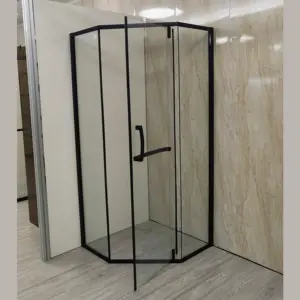 工厂定制哑光黑色铰链浴室淋浴房透明钢化玻璃淋浴房