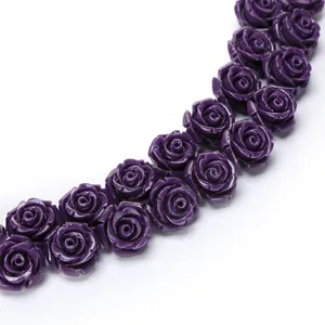 Bulk Price Coral Blue Green Ivory Emerald Orange Purple Pink Black Red Carved Rose Flower Beads for Jewelry Making 8 12 15 mm