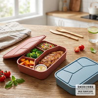 Boîte à lunch en silicone à quatre compartiments, carrée, avec couvercle, compatible micro-ondes, pour le transport transfrontalier