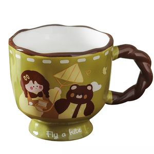 Tasse à café en relief papillon rétro de grande valeur Ins Cartoon Cute Bear en céramique gobelet - Product Image 5
