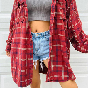 Vente en gros Veste boutonnée à <span class=keywords><strong>carreaux</strong></span> rouges personnalisée pour femme coupe ample veste décontractée à manches longues manteaux avec poches - Product Image 6