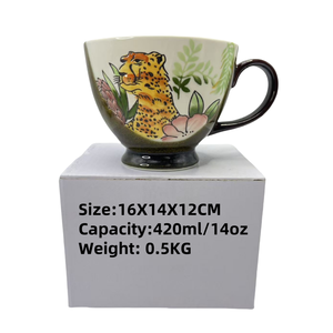 Factory Pioneering Hand Colored Matte Relief Floral <b>Ceramic</b> <b>Cup</b> 420ml 14oz Coffee Mug Gift <b>Cup</b> For Afternoon Tea - Product Image 5