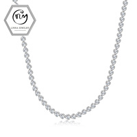 28.0-35.0 S925 zilver platina geplateerde hartvormige tennis ketting met volledig pavé moissanite, sprankelend ijsdesign, perfect voor Valentijnsdag