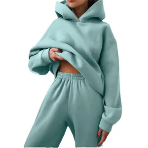 Nhà Cung Cấp Nguồn Cung Cấp 2 Mảnh Thể Thao Tracksuit Sweatpants Hoodie Set Theo Dõi Phù Hợp Với Không Có Dây Kéo Với Biểu Tượng Tùy Chỉnh Cho Phụ Nữ