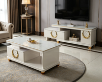 Table TV moderne extensible avec rangement pour salon, table basse avec plateau en verre et 2 tiroirs, meuble de maison