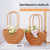 Panier à fleurs tressé artisanal en imitation rotin, style pastoral, avec poignée, pour cueillette de litchis, panier cadeau souvenir