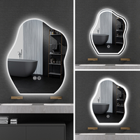 Miroir cosmétique LED lumineux avec cadre en alliage d'aluminium, design nuage irrégulier, pour coiffeuse, alimentation secteur, anti-buée, pour appartement
