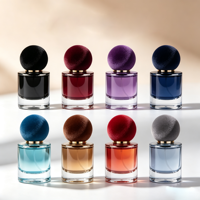 Flacon de parfum en verre transparent de 15 ml avec bouchon sphérique en velours, couvercle floqué coloré, atomiseur vide