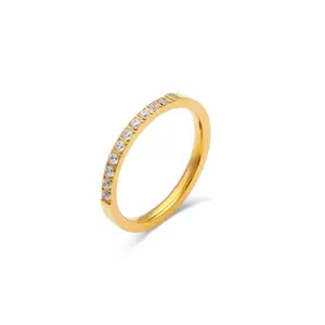 18K Gold Plated Stainless Steel Cubic Zirconia Shiny Cz Diamond Rings Hip Hop