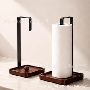 Wooden <b>Tissue</b> Holder Solid Wood Rectangular Countertop Minimalist Design Kitchen Toilet <b>Paper</b> Stand <b>Black</b> Metal Frame - Product Image 1
