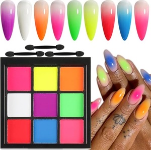 Paleta de Polvos Pigmentados para Uñas, 9 Colores Sólidos, Polvo de Uñas Neón Fluorescente, Brillo para Uñas con Efecto Aura - Product Image 1