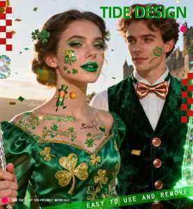 <span class=keywords><strong>Tatuaje</strong></span> Temporal Desechable <span class=keywords><strong>de</strong></span> Trébol Verde para el Día <span class=keywords><strong>de</strong></span> San Patricio, Diseño Universal para Cualquier Ocasión - Product Image 1