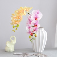 Bunga Phalaenopsis Buatan 8 Tangkai, Tekstur Lembut dan Melembapkan, Gaya Eropa, PVC, Satu Ranting, untuk Dekorasi Rumah dan Ruang Tamu