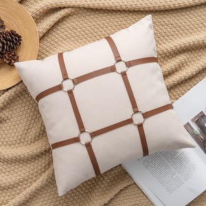 Europa di lusso marrone serie cavallo Design <span class=keywords><strong>Faux</strong></span> pelle Patchwork copricuscino con fibbia decorazione stile Designer cuscino decorativo