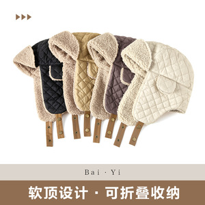 หมวกสกี หมวกกันหนาวบุขนแกะสีดำและสีขาวนวล ป้องกันลม สำหรับการปั่นจักรยานและเล่นสกีกลางแจ้ง - Product Image 5