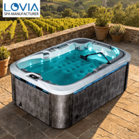 Bak Mandi Air Panas Luar Ruangan untuk 2 Orang dengan 2 Kursi Santai, Spa Akrilik Kompak Jacuzzi untuk Halaman Belakang/Teras