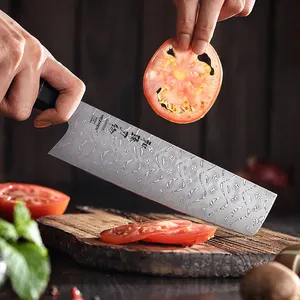 Cuchillo Nakiri de cocina de acero de Damasco de 110 capas para rebanar con cuchillos de hierro del desierto de alta calidad personalizados