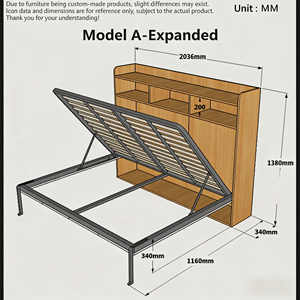 Nouveau <span class=keywords><strong>lit</strong></span> mural Murphy vertical pliable et rotatif en bois, gain de place, avec mécanisme de pliage caché, avec bibliothèque et bureau - Product Image 6