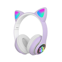 Audífonos Inalámbricos con Luz Intermitente de Gato Adorable, con Micrófono, Control de LED, para Niñas, con Bajos Estéreo, Casco para Música, Regalo