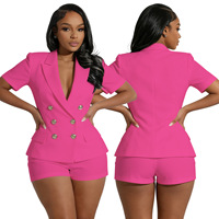 Ensemble tailleur deux pièces pour femme 2026 : Blazer croisé à manches courtes et short taille haute – Tenue professionnelle assortie pour le commerce de gros