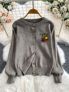 Cárdigan <span class=keywords><strong>de</strong></span> punto con cuello redondo y diseño tridimensional <span class=keywords><strong>de</strong></span> calabaza, para mujer, <span class=keywords><strong>de</strong></span> lujo, para otoño/invierno, con botones metálicos, corte holgado y ajustado. - Product Image 2