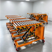 Table élévatrice mobile robuste à ciseaux de 1 à 2 tonnes, à profil bas, avec rouleaux de convoyeur
