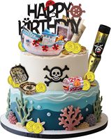 Décorations de gâteau d'anniversaire sur le thème des pirates, ensemble de décorations de gâteau avec bateau pirate, coffre au trésor, télescope, fournitures pour fêtes