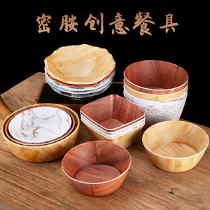 Bandeja de Servir de Melamina con Diseño de Madera 555, Plato Irrompible para Exhibición de Café y Té en Hoteles - Product Image 5