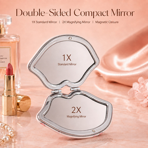 Cute Lip Shaped PU Leather <b>Compact</b> <b>Mirror</b> 1X 2X Magnifying Dual Sided HD Glass Magnetic Pocket Makeup <b>Mirror</b> Bulk Wholesale - Product Image 3