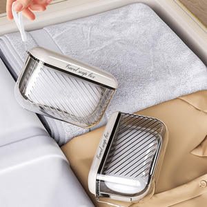 Jabonera de viaje con tapa, rectangular, de plástico, tamaño grande, para un fácil drenaje, mini jabonera portátil para viajes de negocios - Product Image 2