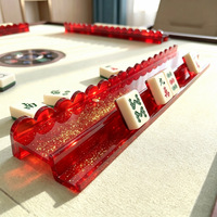 U.Fun Ensemble de poussoirs pour mahjong américain, 4 supports de tuiles en acrylique en forme de U festonnés de 20 pouces, rouge/brillant doré à bords ondulés