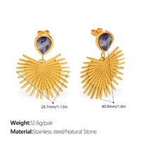 Anting Wanita OEM Custom Jewelry Vintage Bunga Berbentuk Kipas Bunga Matahari Batu Alam Stainless Steel Lapis Emas 18K Mewah Ringan