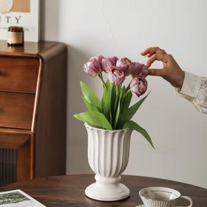 Vase en céramique rétro français Hydroponique Style médiéval américain Luxe léger Arrangement floral Salon Table à manger Décoration de la maison - Product Image 5